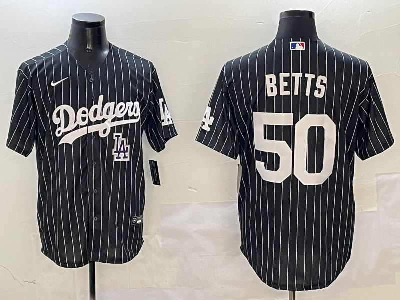 Men Los Angeles Dodgers #50 Betts Black Stripe Jointly Name 2025 Nike MLB Jersey style 12